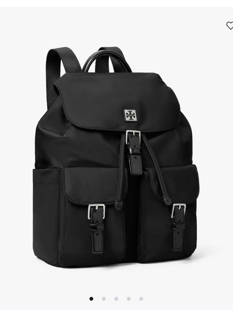 Tory Burch Black Nylon Drawstring Backpack With Buckle Pockets